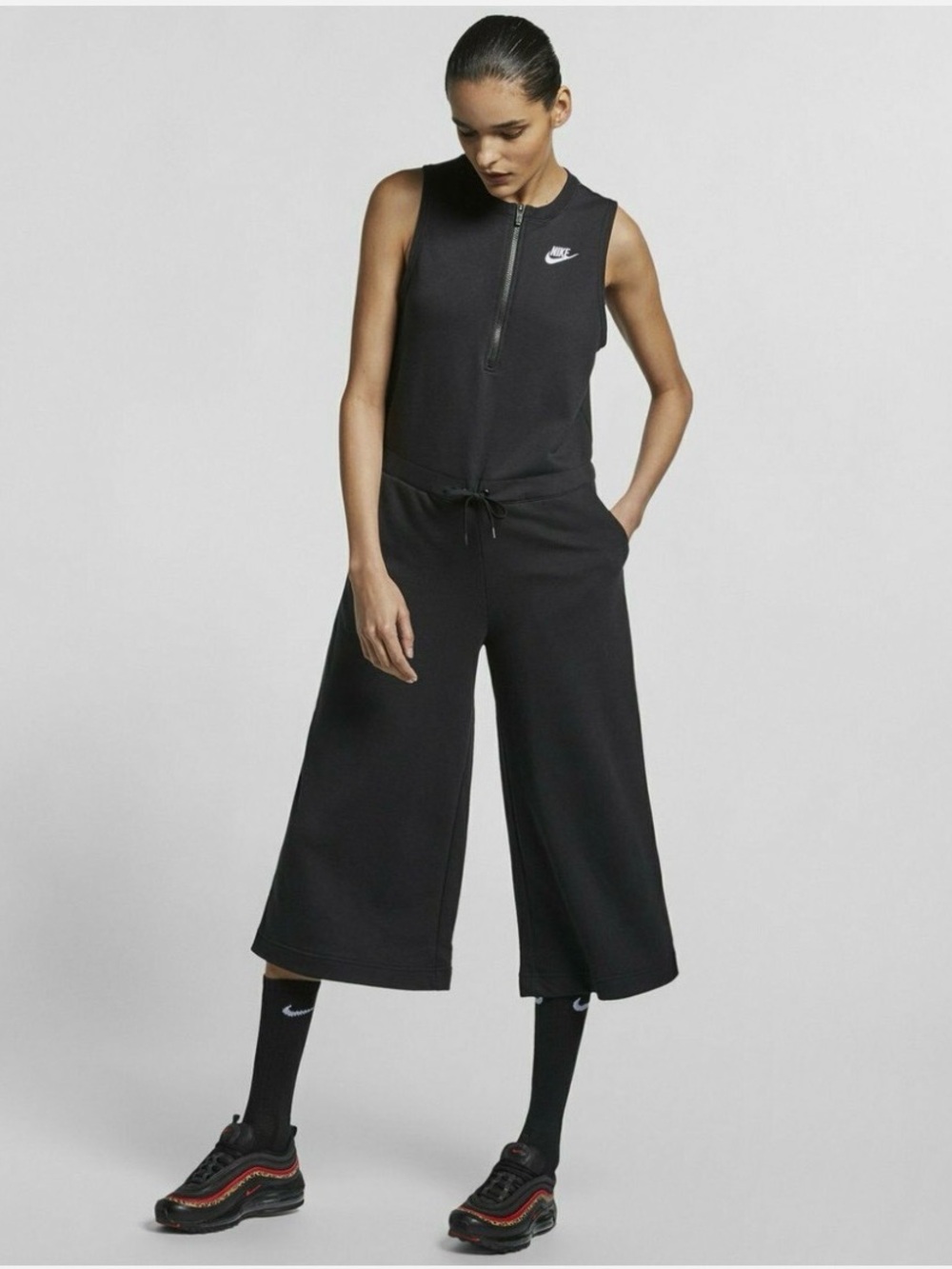 GRAY Nike Sportswear Club French Terry Romper/Crop wide leg Jumpsuit (XL)